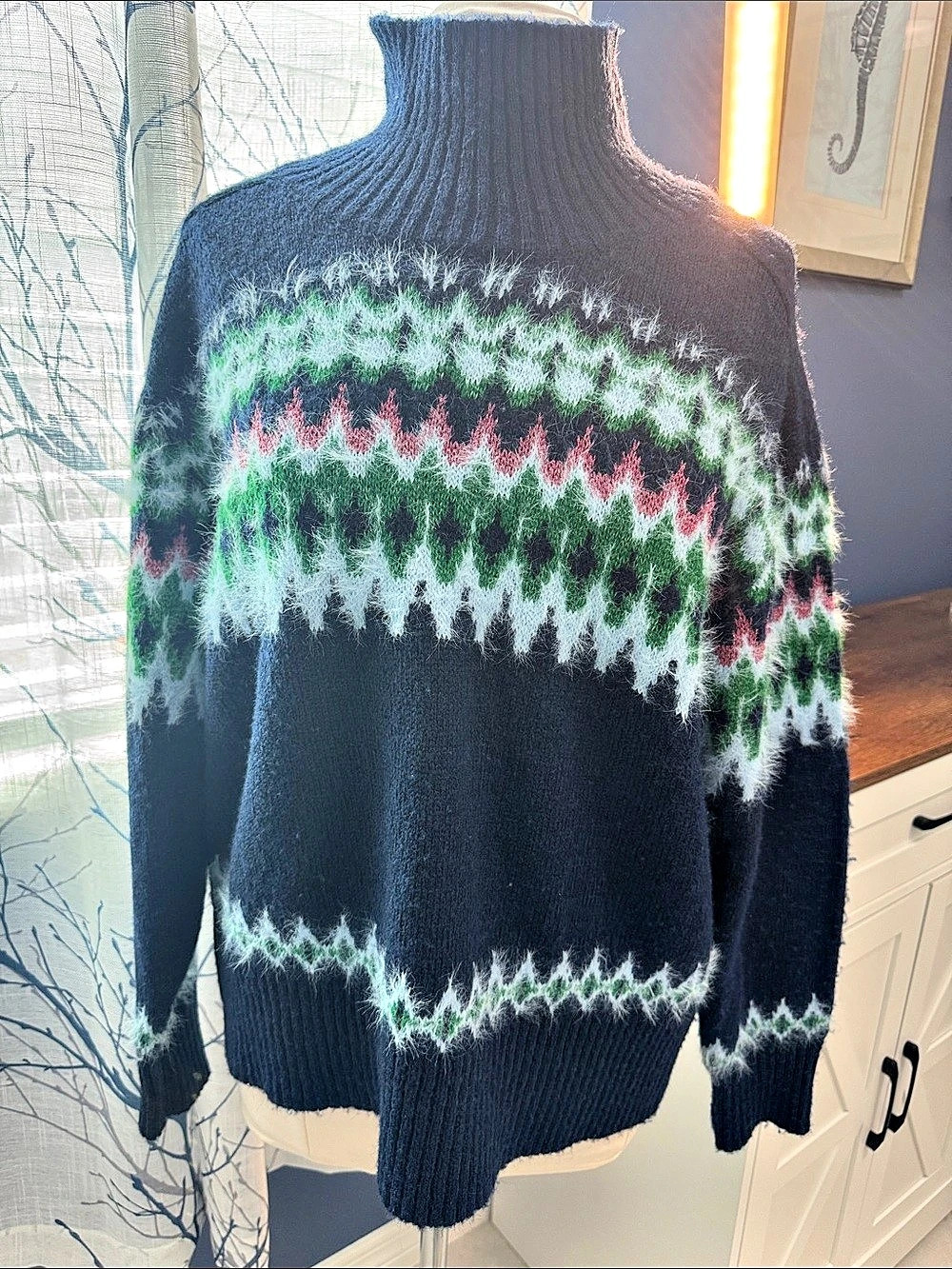 Free Assembly Geometric Turtleneck Sweater Blue 2XL NWT
